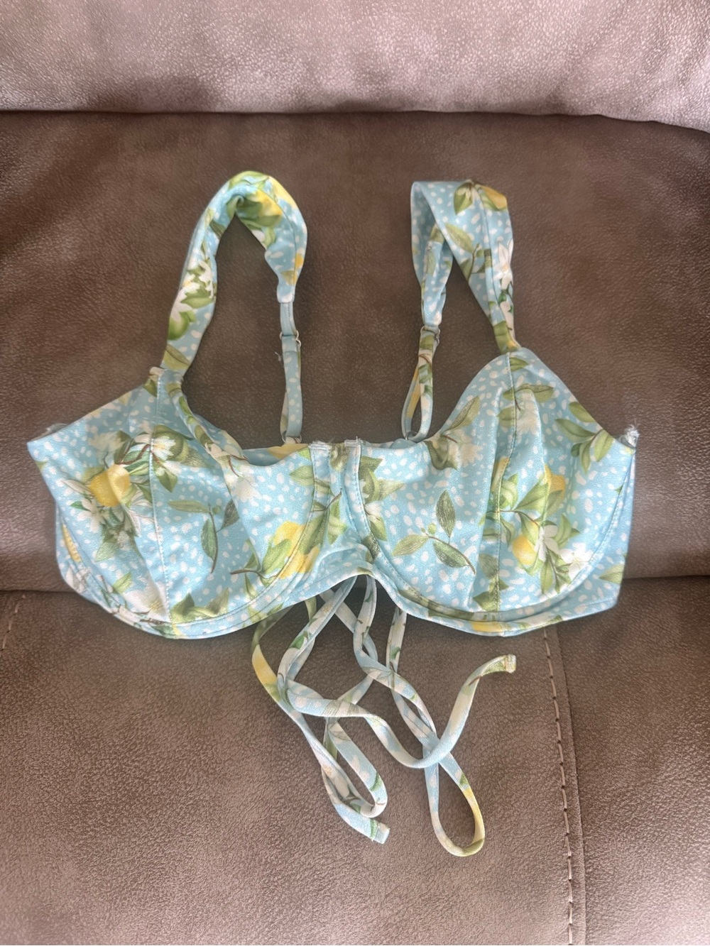 Light Blue Floral Underwire Bikini Top with Lemon Print